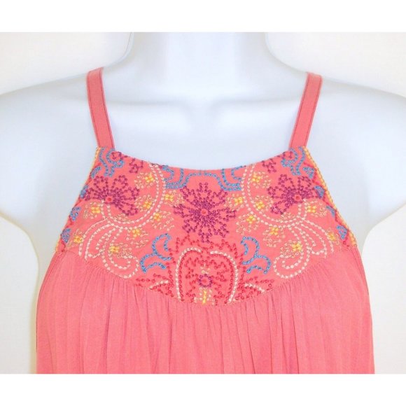 OS One September Anthropologie Coral Tank Top L FLowy Stitching Detail Tie Neck - Picture 2 of 6